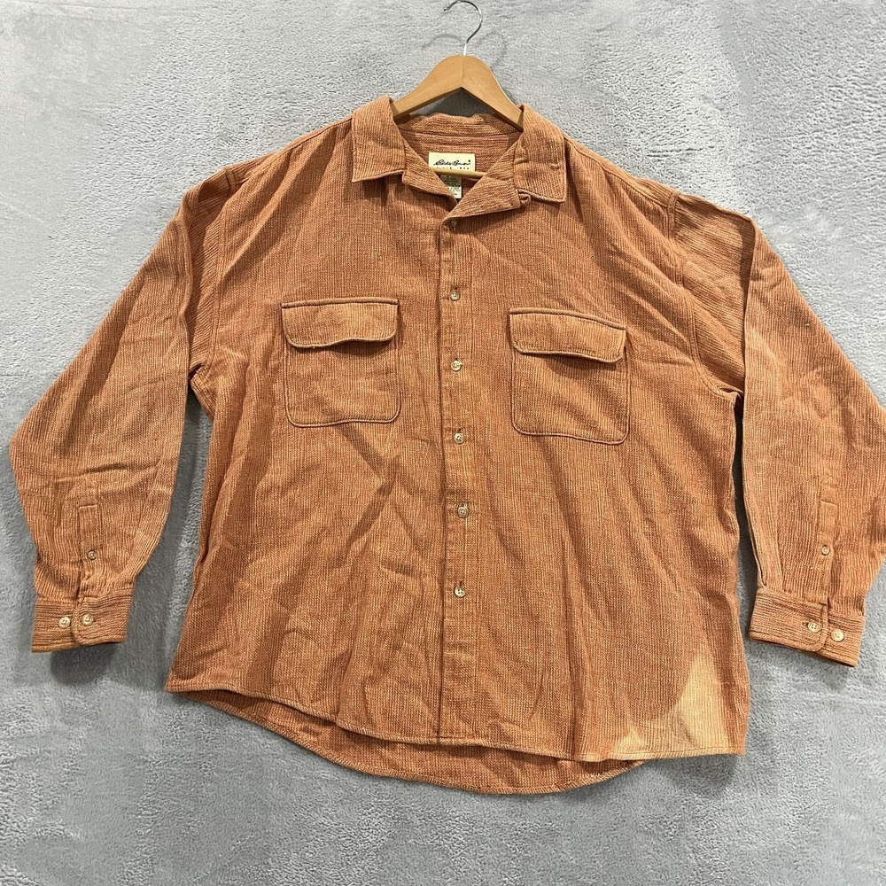 Vintage Eddie Bauer Shirt Mens 2XL Button Up Heavy Cotton 90s Long‎ Sleeve